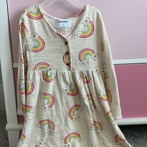 Old Navy Soft Knit Rainbow Print Long Sleeve Dress, Toddler 4Y